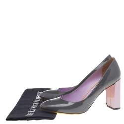 Pre Owned Fendi Grey Patent Leather Block Heel Pumps Size 39