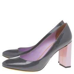 Pre Owned Fendi Grey Patent Leather Block Heel Pumps Size 39