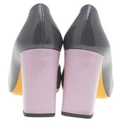 Pre Owned Fendi Grey Patent Leather Block Heel Pumps Size 39