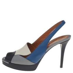 مملوكة مسبقًا صندل فندي باتشوورك جلد متعدد الألوان بمقدمة مفتوحة وحزام كاحل مقاس 38.5