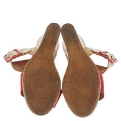 Fendi Orange-Beige Patent Leather Buckle Strap Wedge Espadrille Sandals Size 39