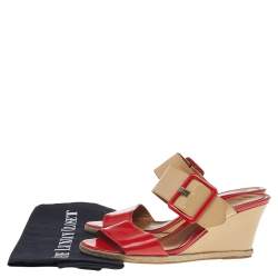 Fendi Orange-Beige Patent Leather Buckle Strap Wedge Espadrille Sandals Size 39