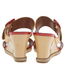 Fendi Orange-Beige Patent Leather Buckle Strap Wedge Espadrille Sandals Size 39