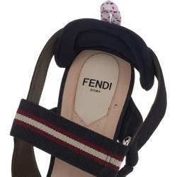 Pre Owned Fendi Brown FF Mesh An Leather Colibri Slingback Sandals Size 38.5