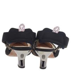 Pre Owned Fendi Brown FF Mesh An Leather Colibri Slingback Sandals Size 38.5