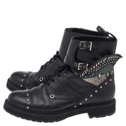 Fendi Black Leather Embellished Buckle Strap Ankle Boots Size 37