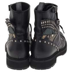 Fendi Black Leather Embellished Buckle Strap Ankle Boots Size 37