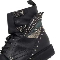 Fendi Black Leather Embellished Buckle Strap Ankle Boots Size 37