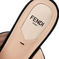 Pre Owned Fendi Black/Tobacco Zucca Leather Signature Flat Mule Sandals Size 38