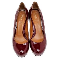 Pre Owned Fendi Red Patent Leather Platform Pumps Size 39