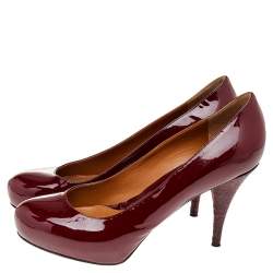 Pre Owned Fendi Red Patent Leather Platform Pumps Size 39