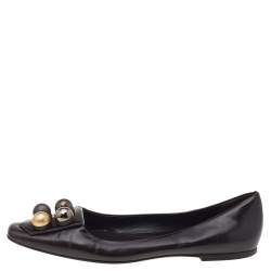 Fendi Dark Brown Leather Embellished Ballet Flats Size 39