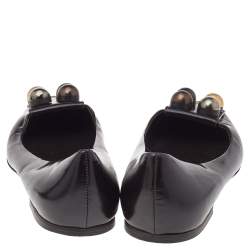 Fendi Dark Brown Leather Embellished Ballet Flats Size 39