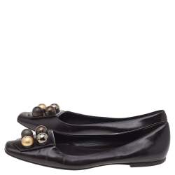 Fendi Dark Brown Leather Embellished Ballet Flats Size 39