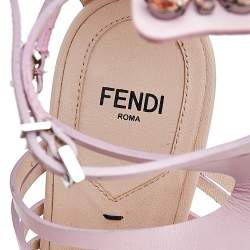 Pre Owned Fendi Pink Leather Crocodile Crystal Embellished Cage Ankle Strap Sandals Size 38