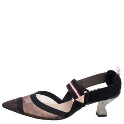 Pre Owned Fendi Black/Tobacco Zucca Mesh Colibri Slingback Pumps Size 38