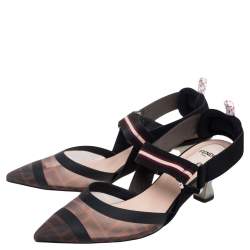 Pre Owned Fendi Black/Tobacco Zucca Mesh Colibri Slingback Pumps Size 38