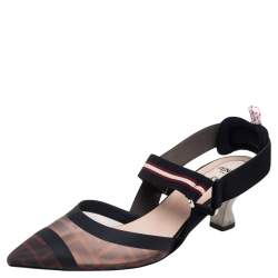 Pre Owned Fendi Black/Tobacco Zucca Mesh Colibri Slingback Pumps Size 38