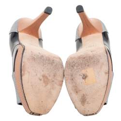 Pre Owned Fendi Multicolor Fendista Colorblock Patent And Lizard-Embossed Leather Peep Toe Platform Pumps Size 37