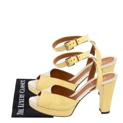 Pre Owned Fendi White/Yellow Stingray Embossed Leather Ankle Strap Platform Sandals Size 38.5