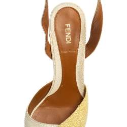 Pre Owned Fendi White/Yellow Stingray Embossed Leather Ankle Strap Platform Sandals Size 38.5