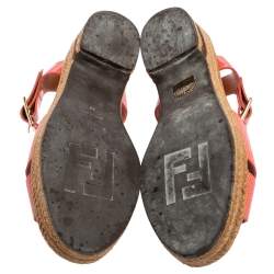 Pre Owned Fendi Pink Patent and Lizard Embossed Leather Hydra Cross Strap Espadrille Platform Sandals Size 39