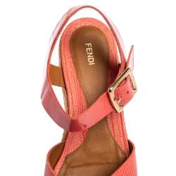 Pre Owned Fendi Pink Patent and Lizard Embossed Leather Hydra Cross Strap Espadrille Platform Sandals Size 39
