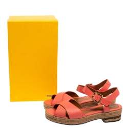 Pre Owned Fendi Pink Patent and Lizard Embossed Leather Hydra Cross Strap Espadrille Platform Sandals Size 39