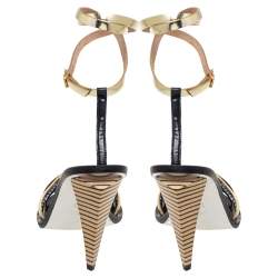 Pre Owned Fendi Black  Leather And Satin Strappy Ankle Strap Sandals Size 41