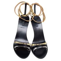 Pre Owned Fendi Black  Leather And Satin Strappy Ankle Strap Sandals Size 41