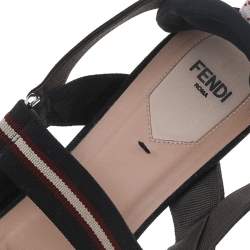 Pre Owned Fendi Brown/Black FF Mesh And Leather Colibri Slingback Flat Sandals Size 40