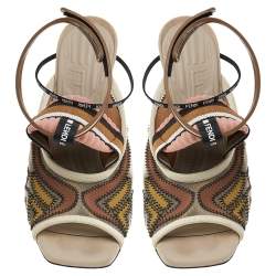 Pre Owned Fendi Multicolor Fabric And Mesh FFreedom Sandals Size 39