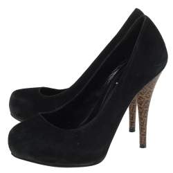 Pre Owned Fendi Black Suede Platform Zucca Heel Pumps Size 37