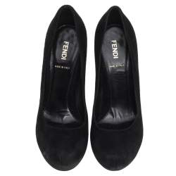 Pre Owned Fendi Black Suede Platform Zucca Heel Pumps Size 37