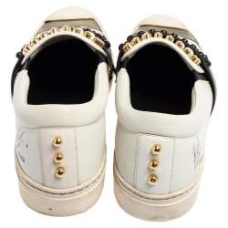 Fendi Black\White Leather Karlito Studded Low Top Sneakers Size 38