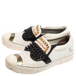 Fendi Black\White Leather Karlito Studded Low Top Sneakers Size 38