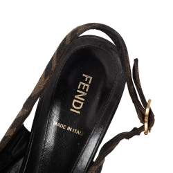 Pre Owned Fendi Tobacco Zucca Canvas Fendista Platform Slingback Sandals Size 40.5