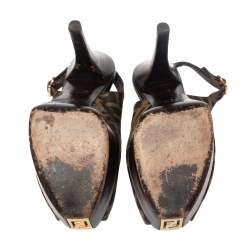Pre Owned Fendi Tobacco Zucca Canvas Fendista Platform Slingback Sandals Size 40.5