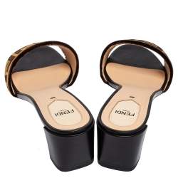 Pre Owned Fendi Brown/Black Zucca Velvet Slide Sandals Size 40