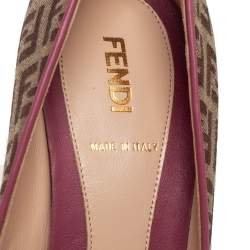 Pre Owned Fendi Old Rose/Beige Zucchino Canvas and Leather Pointed Toe Pumps Size 37