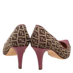 Pre Owned Fendi Old Rose/Beige Zucchino Canvas and Leather Pointed Toe Pumps Size 37