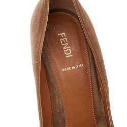 Pre Owned Fendi Brown Suede Platform Wedge Pumps Size 38