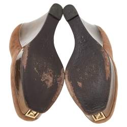 Pre Owned Fendi Brown Suede Platform Wedge Pumps Size 38
