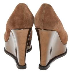 Pre Owned Fendi Brown Suede Platform Wedge Pumps Size 38