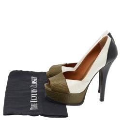 Pre Owned Fendi MultiColor Lizard Embossed Leather Fendista Peep Toe Platform Pumps Size 35.5