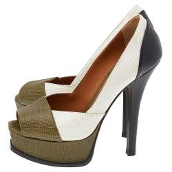 Pre Owned Fendi MultiColor Lizard Embossed Leather Fendista Peep Toe Platform Pumps Size 35.5