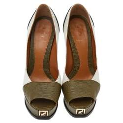 Pre Owned Fendi MultiColor Lizard Embossed Leather Fendista Peep Toe Platform Pumps Size 35.5