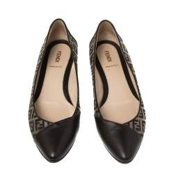 Pre Owned Fendi Brown Zucchino Leather and Canvas Ballet Flats Size 38