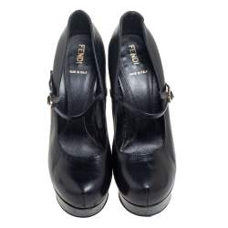 مملوكة مسبقًا Fendi Black Leather Mary Jane Platform Pumps Size 38.5
