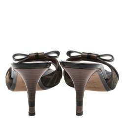 Pre Owned Fendi Tobacco Zucca Canvas and Leather Bow Side Sandals Size 37.5